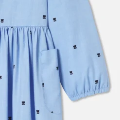 Tablier enfant fille motif tulipe - bleu/blanc