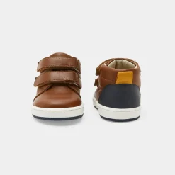 Tennis montantes bébé garçon en cuir lisse - naturel