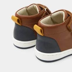 Tennis montantes bébé garçon en cuir lisse - naturel