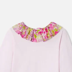 T-shirt bébé fille col Tissu Liberty - rose poudre jacadi