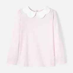 T-shirt enfant fille à col festonné - rose poudre jacadi