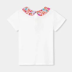 T-shirt enfant fille col tissu Liberty - blanc jacadi