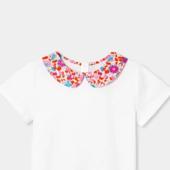T-shirt enfant fille col tissu Liberty - blanc jacadi